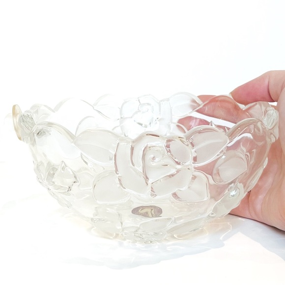 Original Waltherglas Made Germany Glass Rose Decorative Bowl Dish Frosted Floral - Picture 6 of 15